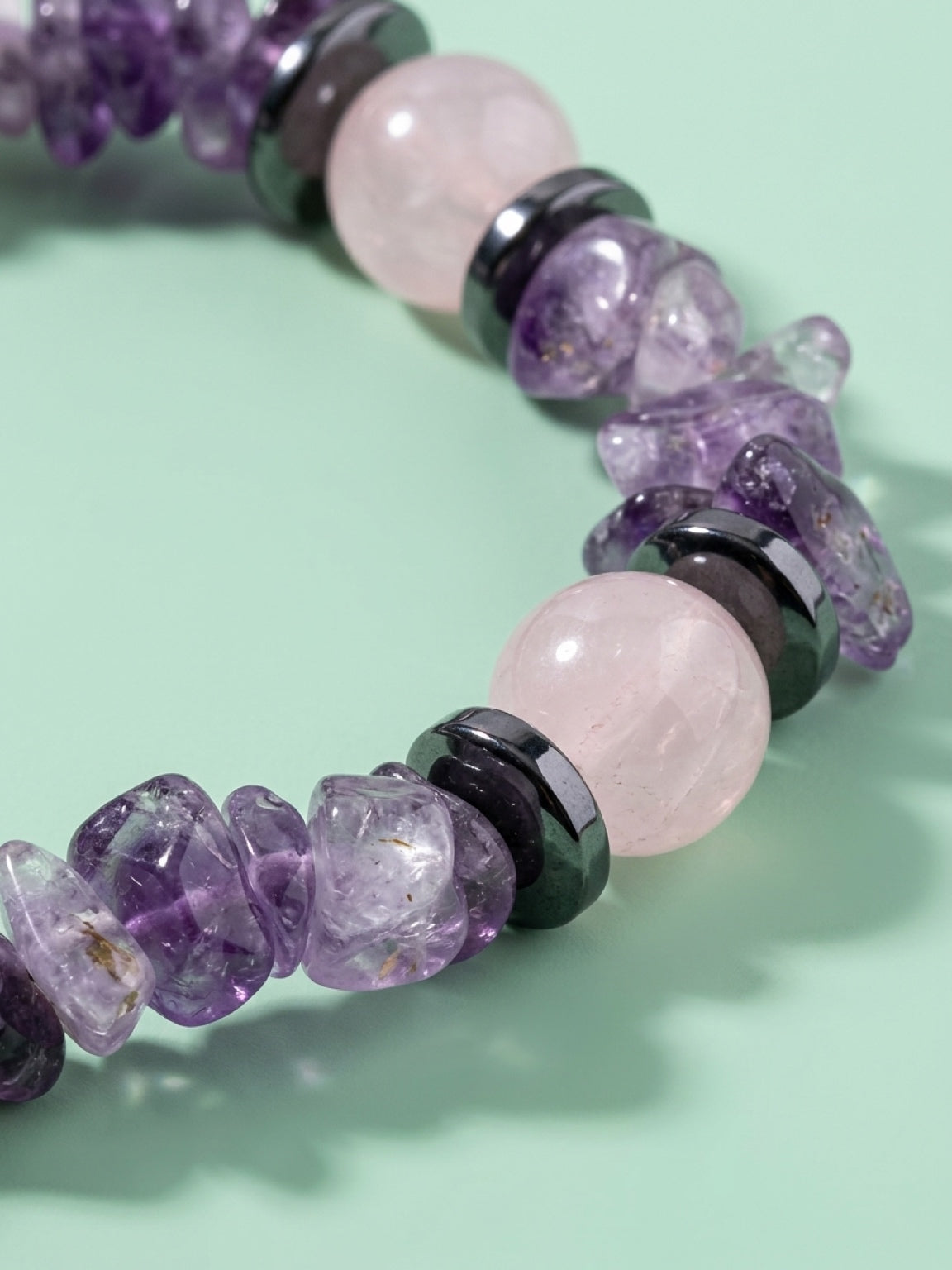 Women's bracelet in Amethyst, Rose quartz and hematite (B223), grounding, attract love, love yourself, natural stone bracelet