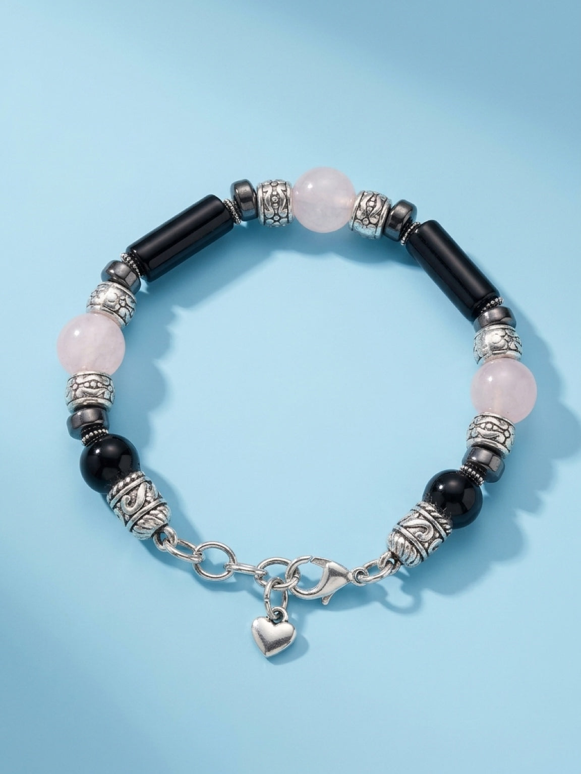 Rose Quartz, Hematite & Black Onyx Bracelet – Self-Love & Grounding Protection