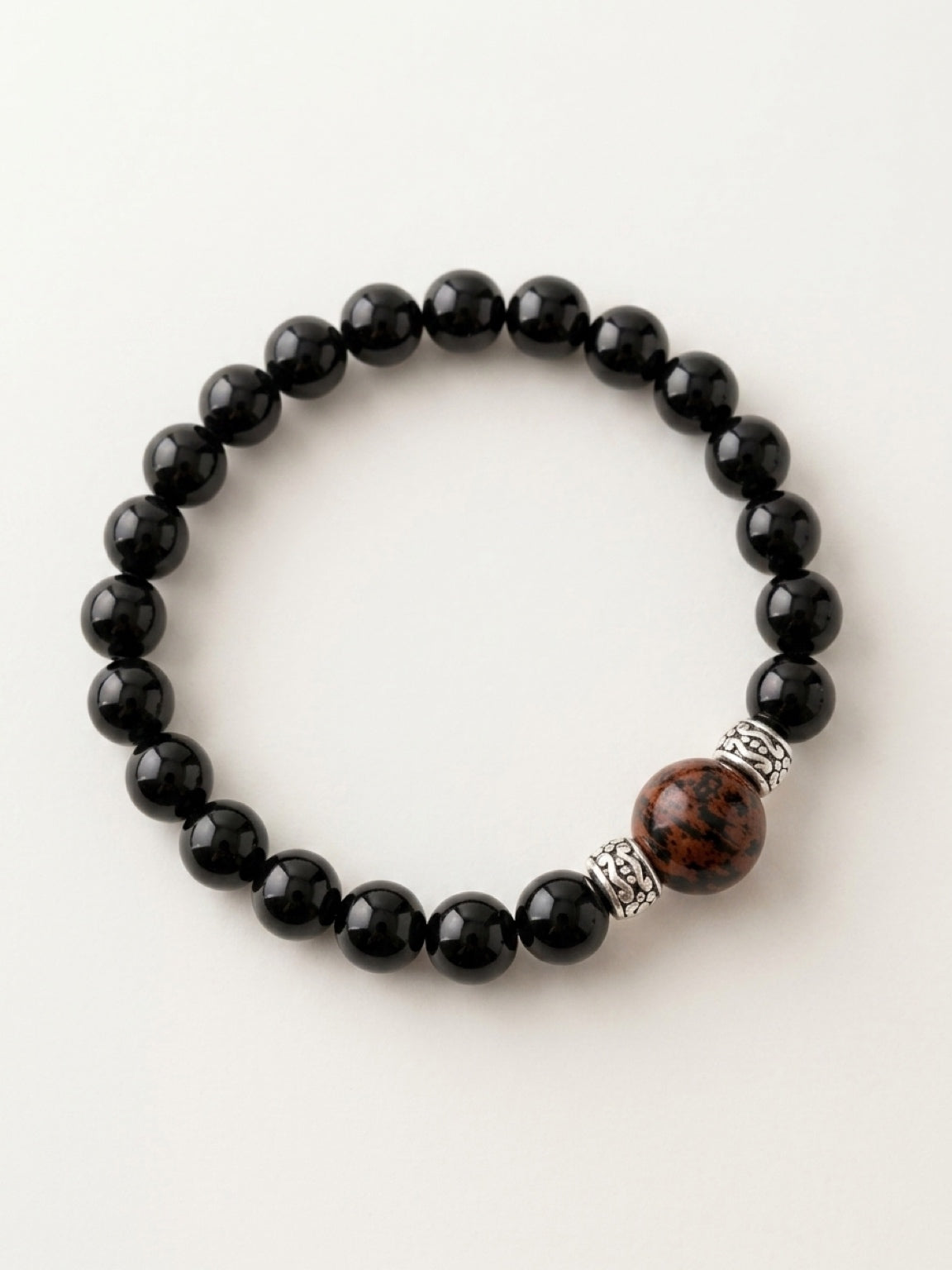 Men's bracelet in Mahogany Obsidian and black onyx, protection bracelet, prosperity amulet, stone bracelet, black onyx bracelet