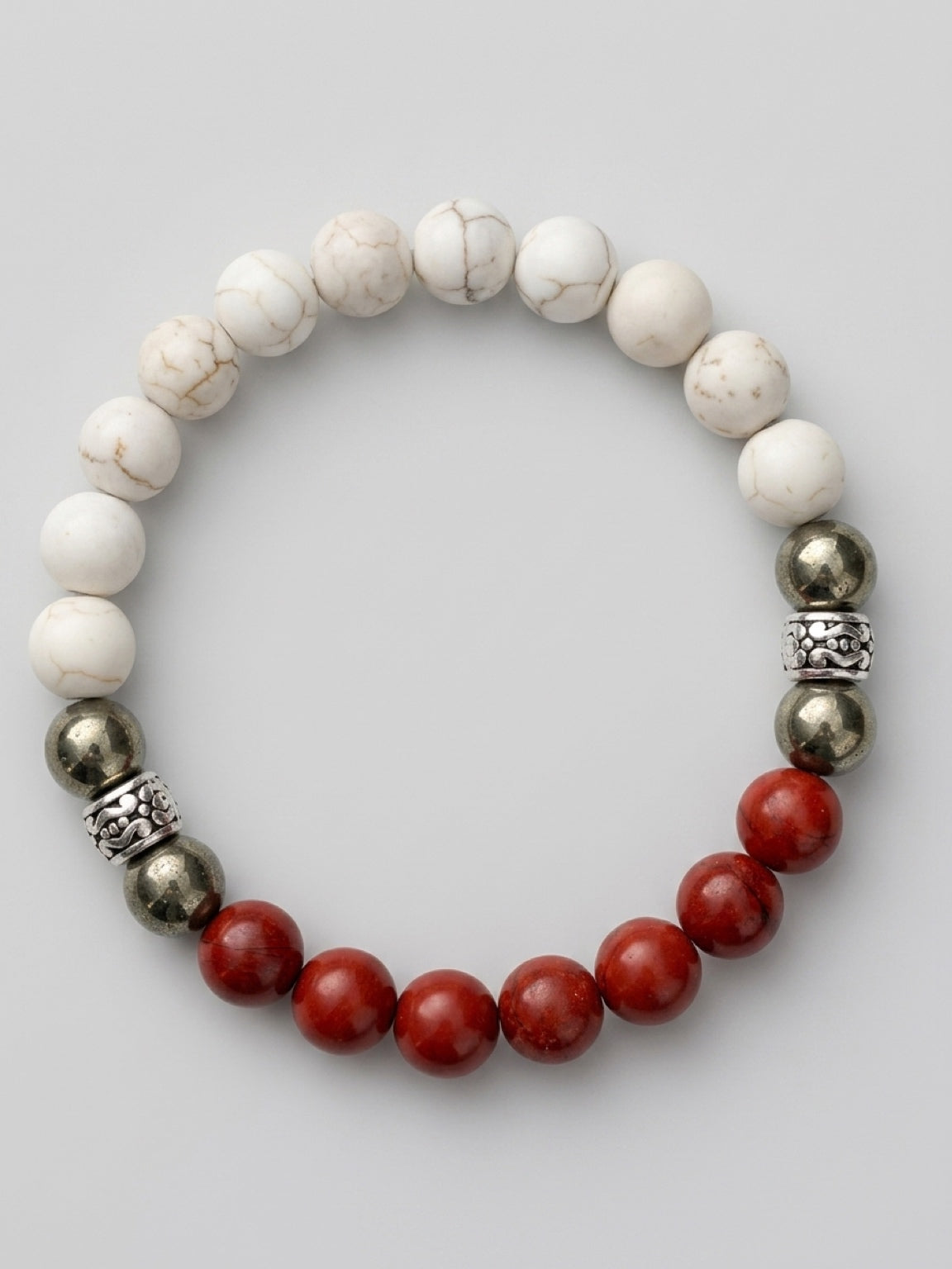 MENS BRACELET in howlite, pyrite and red jasper stone, yin yang balance, gift for him, mens jewelry