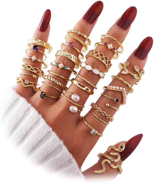 Gold Knuckle Rings Set for Women, Dainty Simple Trendy Cute Stackable Finger Rings Pack, Perfect for Stacking Layering on Thumb and Knuckle, Mixed Size, Jewelry Gift