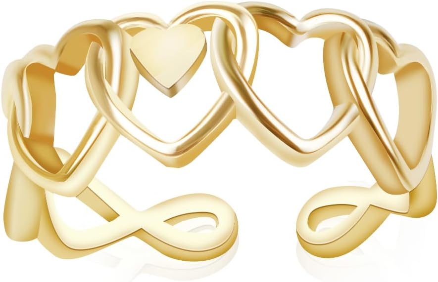 18K Gold Plated Adjustable Rings - Chunky Heart, Cross, T Bar & Butterfly Rings with Cubic Zirconia Diamonds - Size 5-8
