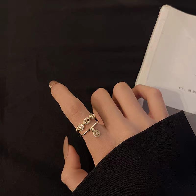 18K Gold Plated Adjustable Rings - Chunky Heart, Cross, T Bar & Butterfly Rings with Cubic Zirconia Diamonds - Size 5-8