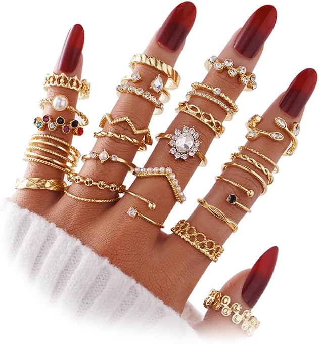 Gold Knuckle Rings Set for Women, Dainty Simple Trendy Cute Stackable Finger Rings Pack, Perfect for Stacking Layering on Thumb and Knuckle, Mixed Size, Jewelry Gift