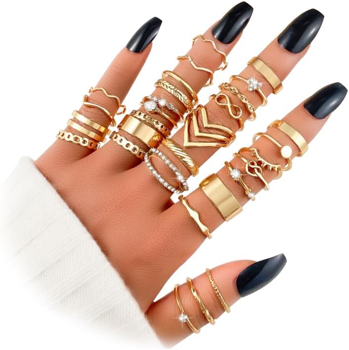 Gold Knuckle Rings Set for Women, Dainty Simple Trendy Cute Stackable Finger Rings Pack, Perfect for Stacking Layering on Thumb and Knuckle, Mixed Size, Jewelry Gift