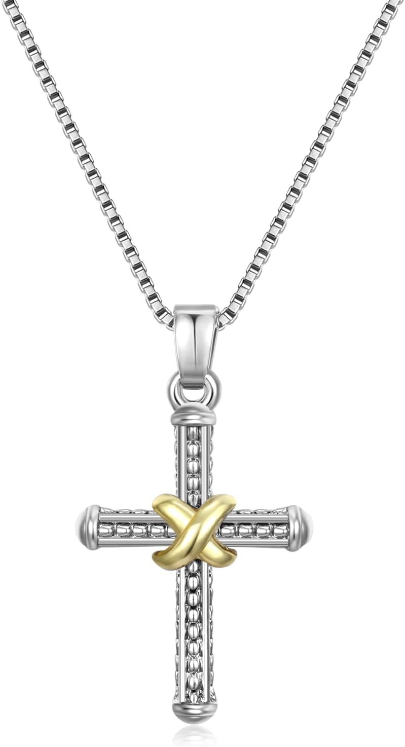 Coin Pendant Necklace for Women 18K Gold and Silver Intertwined Crossover Pendant Two Tone Necklaces Christmas Jewelry Gift