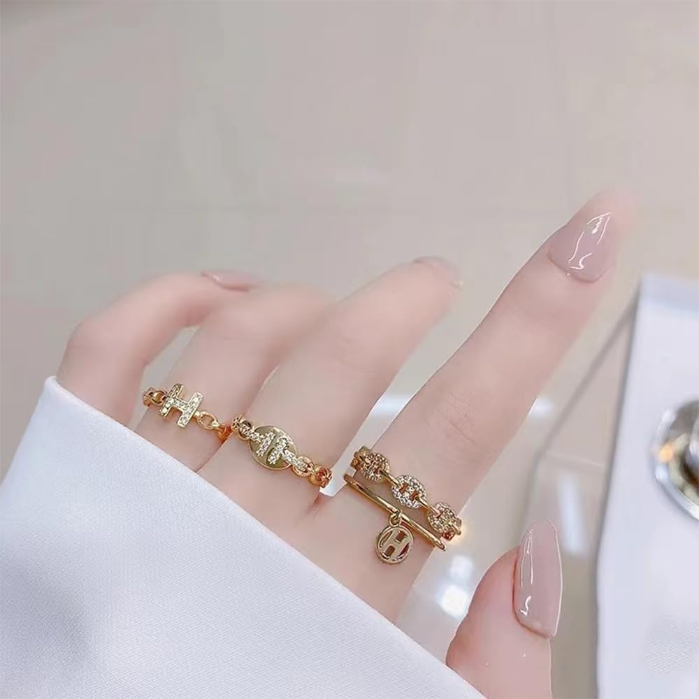 18K Gold Plated Adjustable Rings - Chunky Heart, Cross, T Bar & Butterfly Rings with Cubic Zirconia Diamonds - Size 5-8