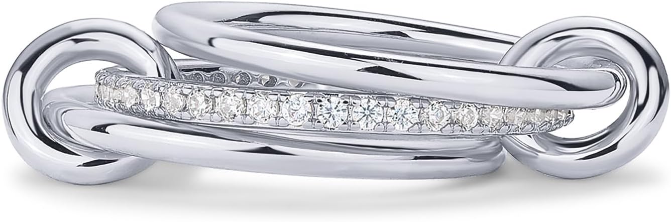 14K Gold Plated Interlocked Stackable Rings for Women - Statement Mixed Metals Multi Ring Stack - Cubic Zirconia Two-Toned Connected Bands Stacking Jewelry