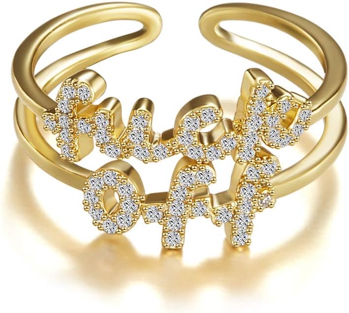 Women Statement Letters Personalized Ring 18K Gold Plated Open Rings Hypoallergenic Cubic Zirconia Adjustable Rings for Women