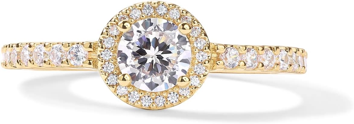 14K Gold Plated Halo Ring | Heart Ring for Women | Square round Promise Rings for Her