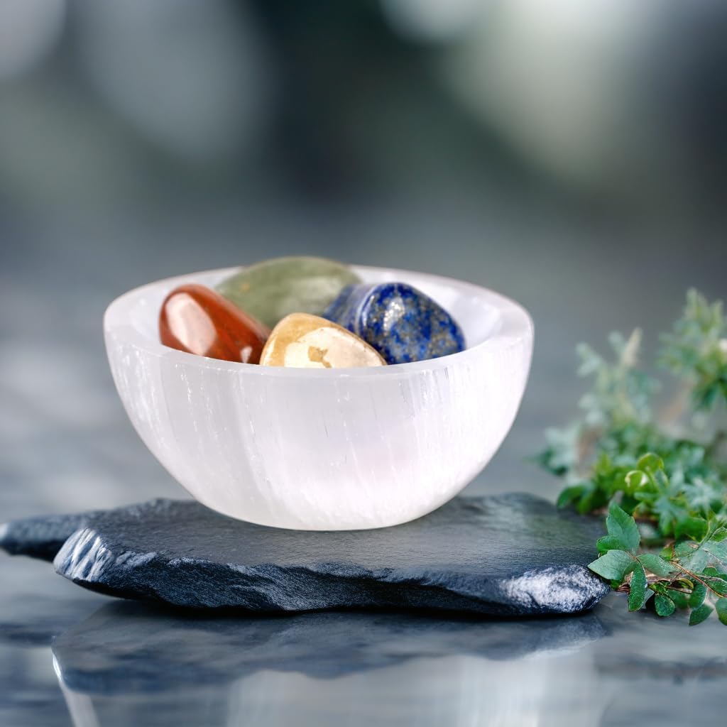 Selenite Bowl for Charging Crystals 2.25" Mini Bowl Ideal for Cleansing & Healing Stones - Protection Crystals - Mined & Crafted in Morocco Spiritual Gift & Decor