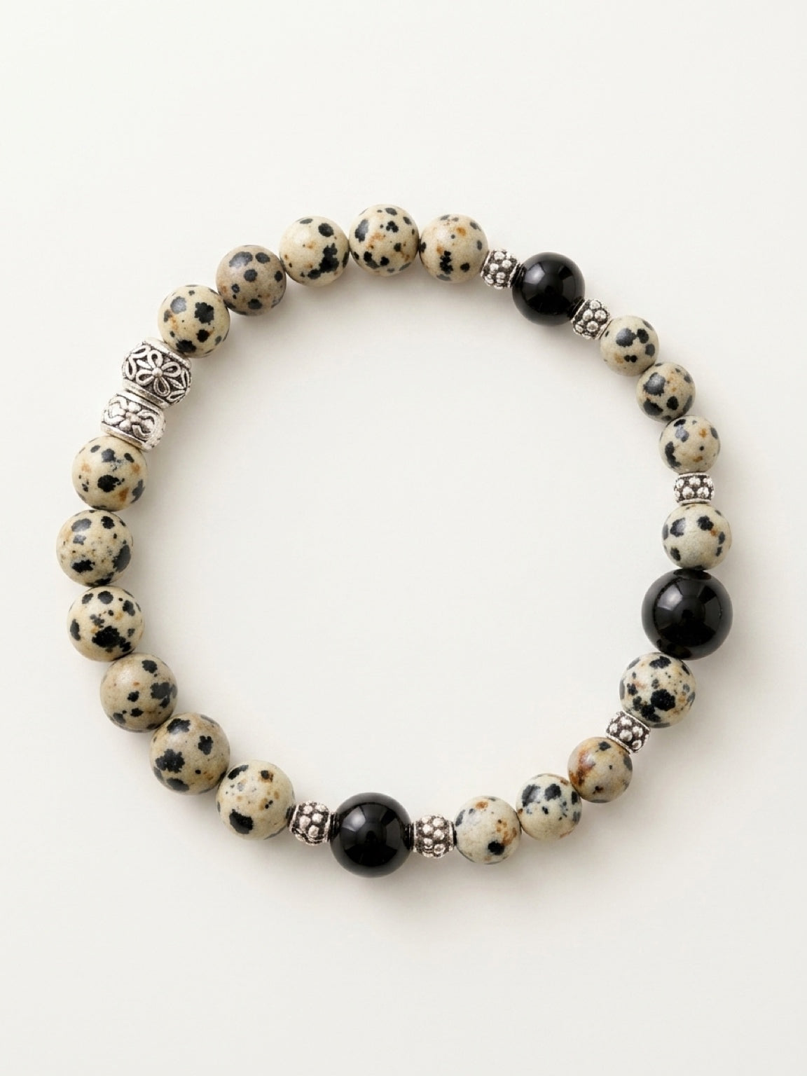 Men’s Dalmatian Jasper & Jet Bracelet | Natural Stone Mala Protection Jewelry