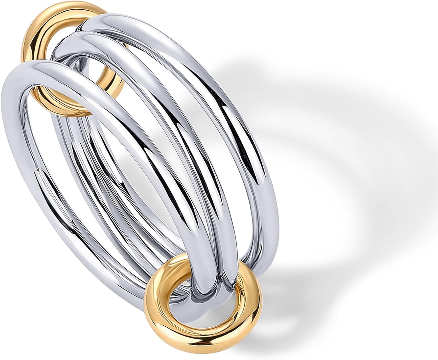 14K Gold Plated Interlocked Stackable Rings for Women - Statement Mixed Metals Multi Ring Stack - Cubic Zirconia Two-Toned Connected Bands Stacking Jewelry
