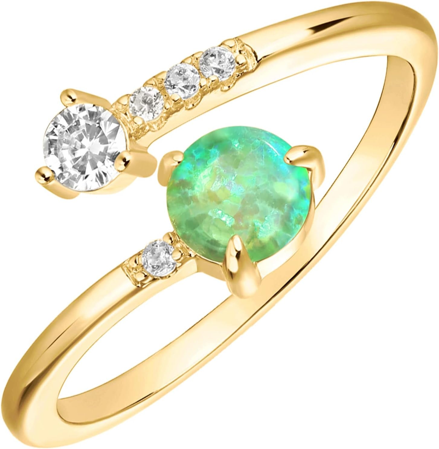 14K Gold Plated Adjustable Created Opal Rings - Stacking Rings for Women