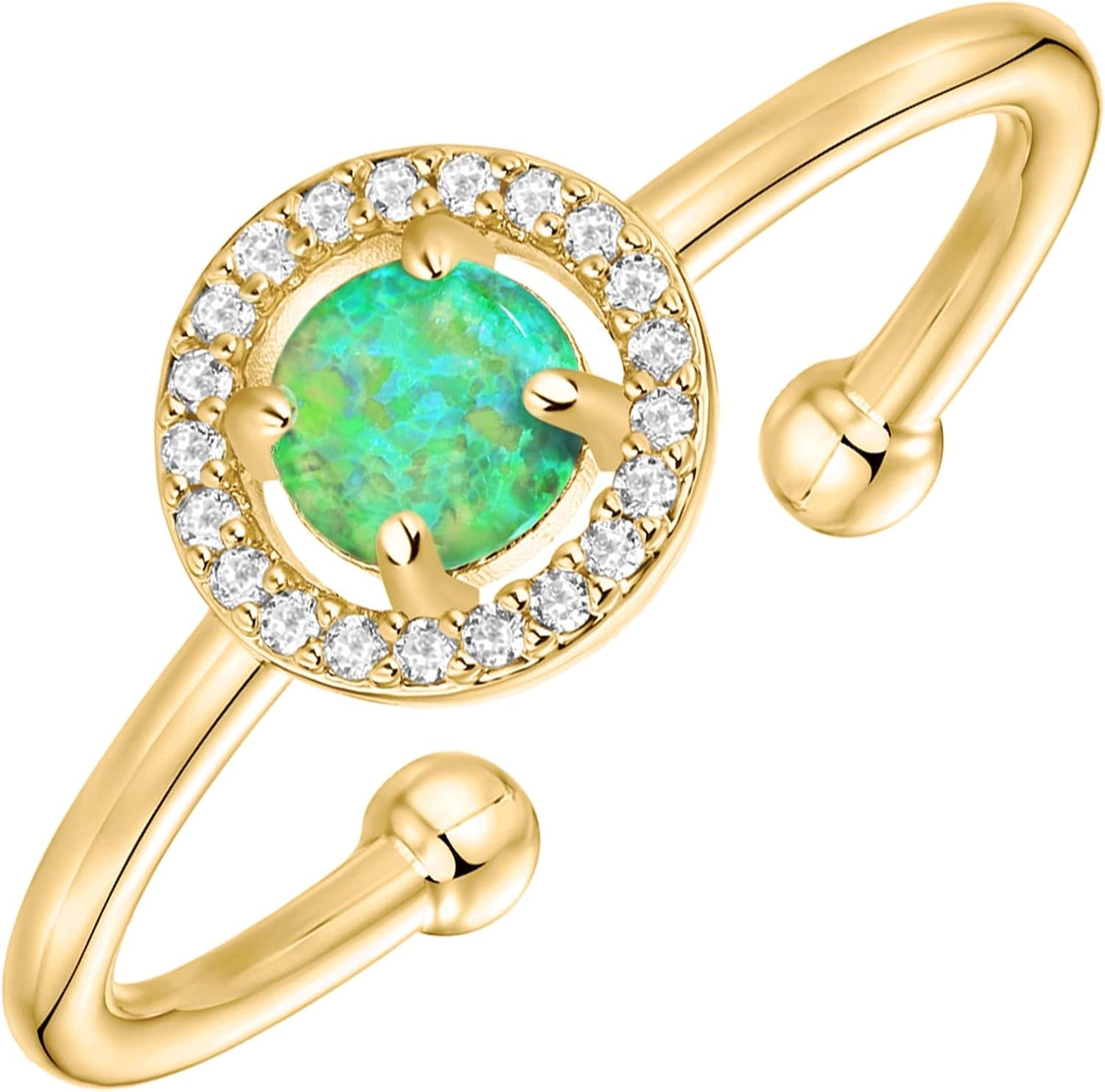 14K Gold Plated Adjustable Created Opal Rings - Stacking Rings for Women