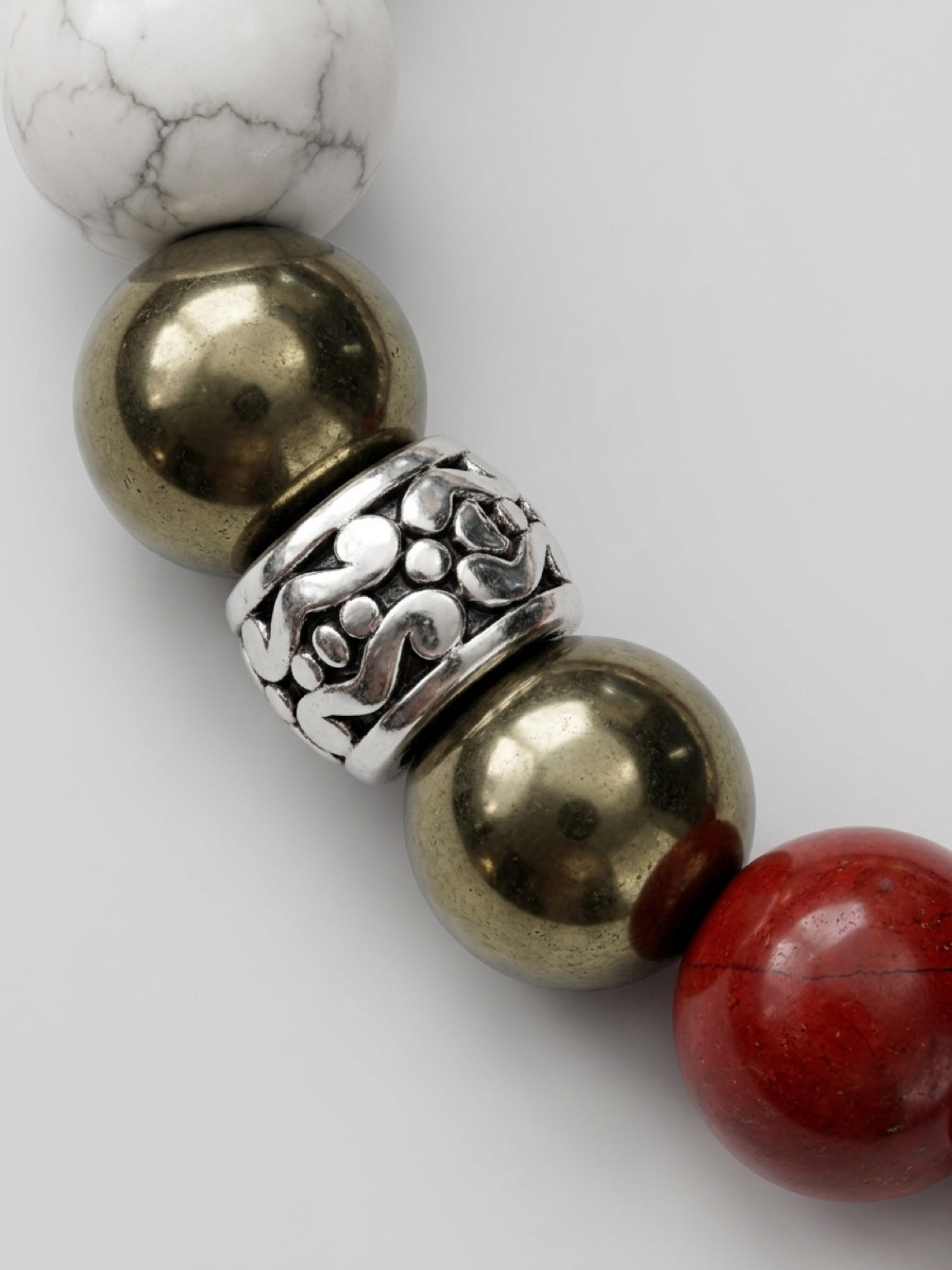 MENS BRACELET in howlite, pyrite and red jasper stone, yin yang balance, gift for him, mens jewelry