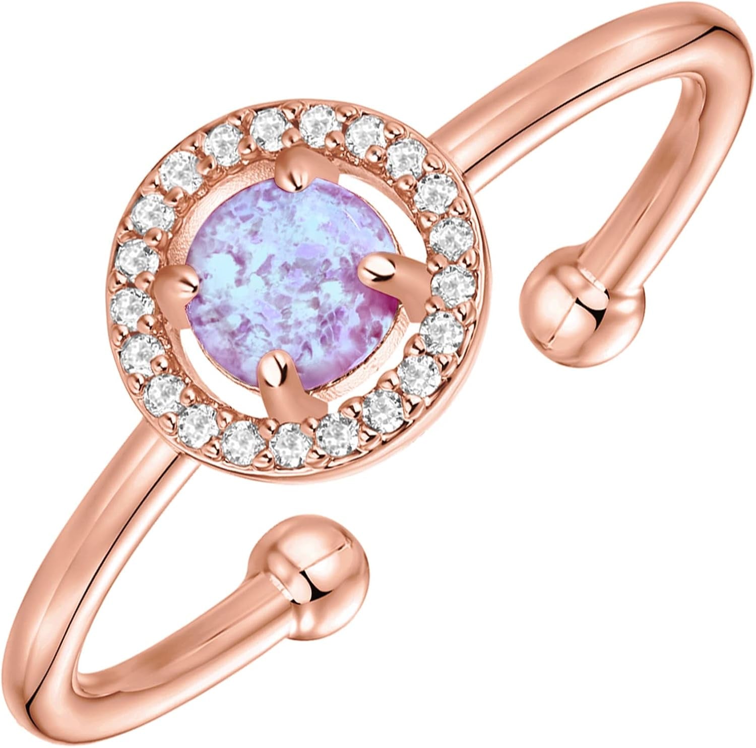 14K Gold Plated Adjustable Created Opal Rings - Stacking Rings for Women