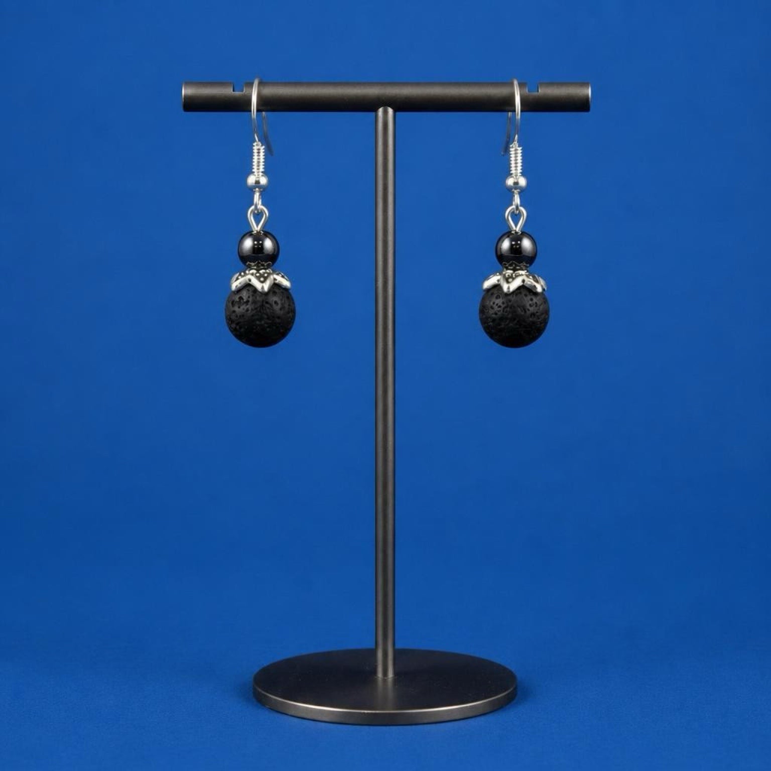 Womens Earrings in hematite and Lava stone, natural stone jewelry, stone earrings