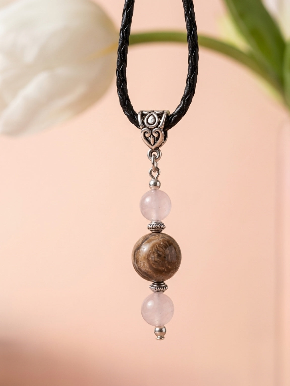 PENDANT (P015) in moonstone & rose quartz, stone pendant, natural stones