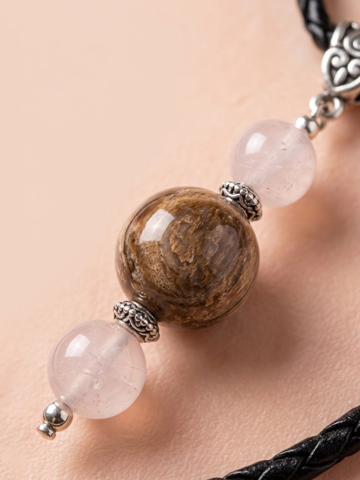 PENDANT (P015) in moonstone & rose quartz, stone pendant, natural stones