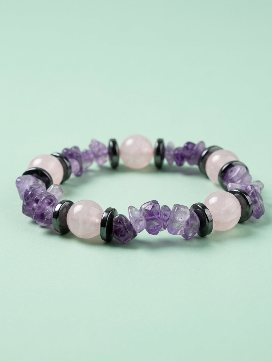 Women's bracelet in Amethyst, Rose quartz and hematite (B223), grounding, attract love, love yourself, natural stone bracelet