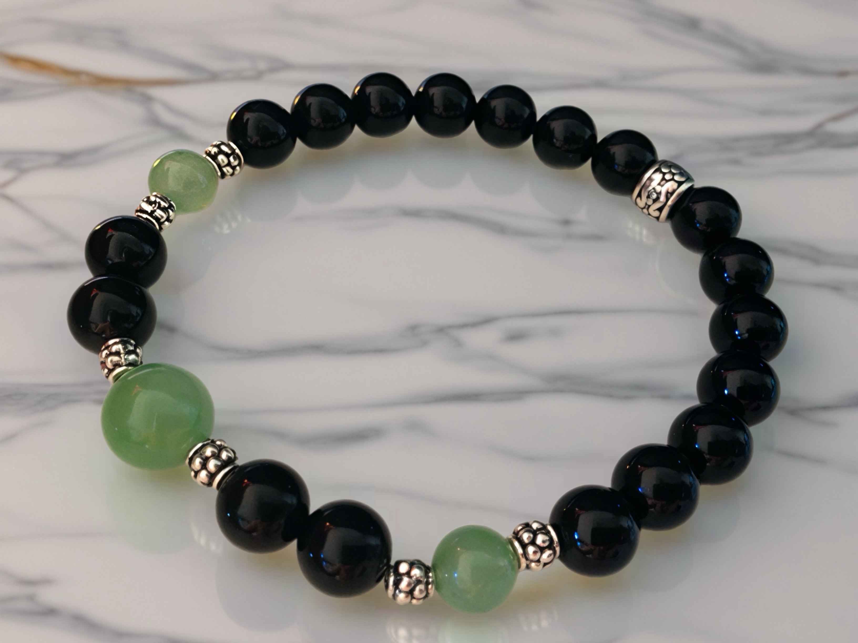 Handmade bracelet - black onyx and green aventurine bracelet, mens mala bracelet, stone bracelet, stone jewelry, yoga gift