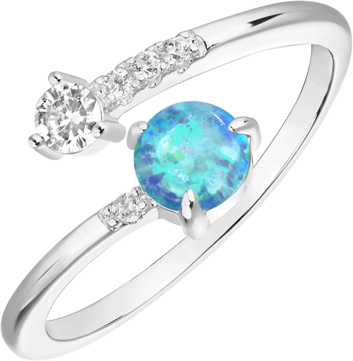 14K Gold Plated Adjustable Created Opal Rings - Stacking Rings for Women