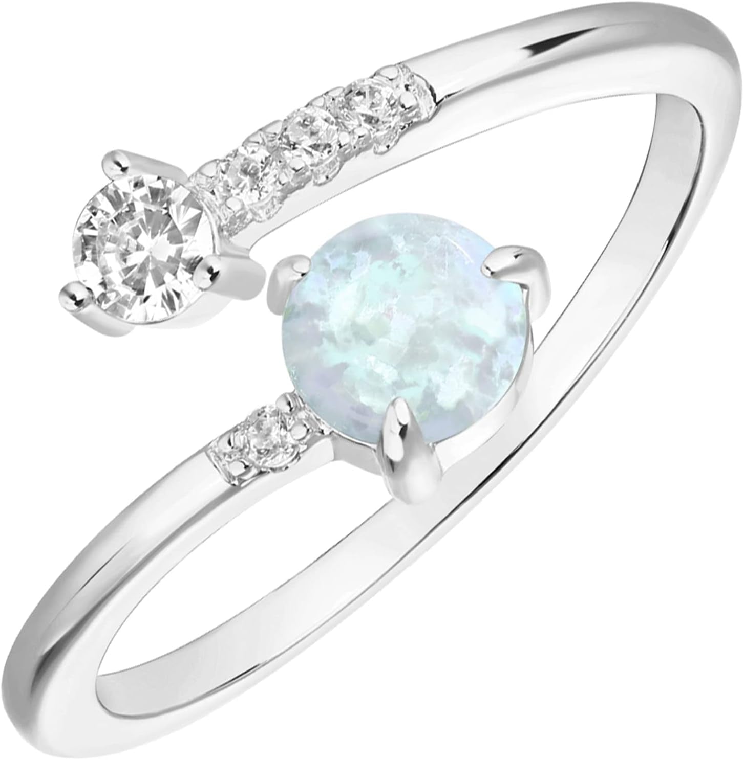 14K Gold Plated Adjustable Created Opal Rings - Stacking Rings for Women