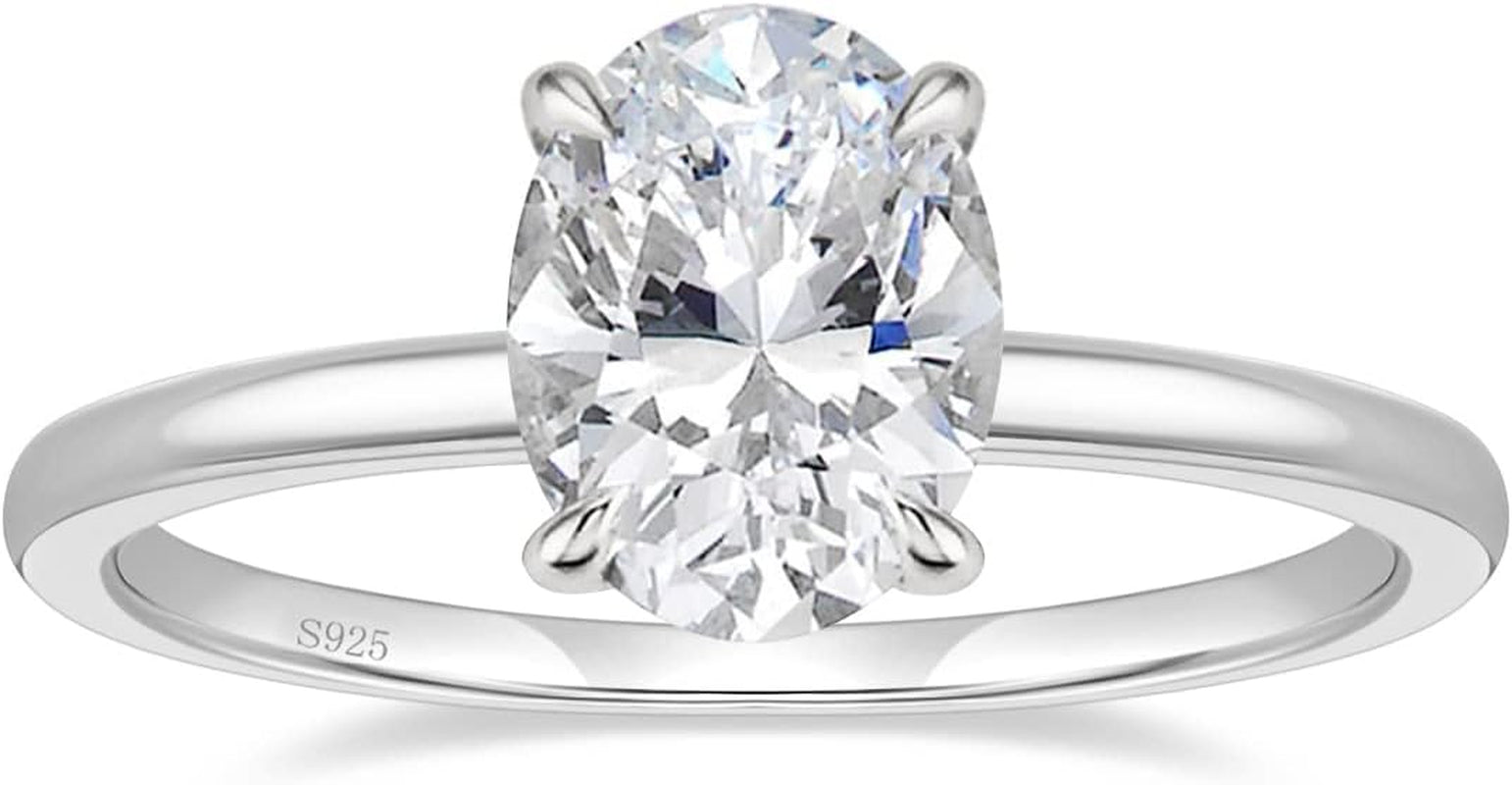 925 Sterling Silver engagement ring with oval cut solitaire cubic zirconia stone.