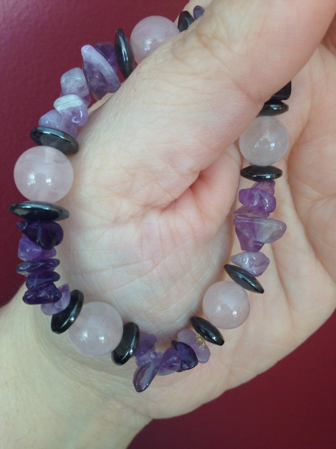 Women's bracelet in Amethyst, Rose quartz and hematite (B223), grounding, attract love, love yourself, natural stone bracelet