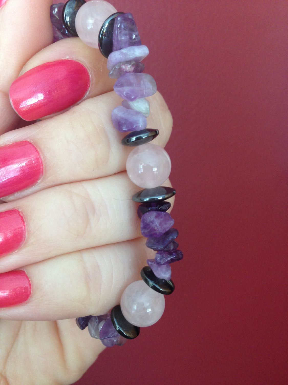 Women's bracelet in Amethyst, Rose quartz and hematite (B223), grounding, attract love, love yourself, natural stone bracelet