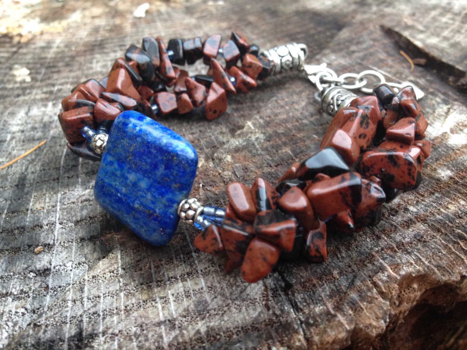 Women's bracelet in lapis lazuli and mahogany obsidian, evil eye protection, stone bracelets