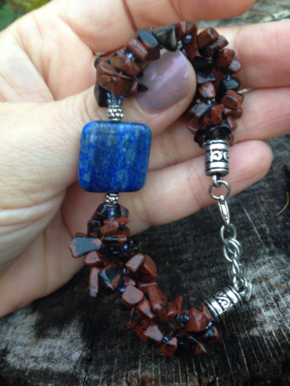 Women's bracelet in lapis lazuli and mahogany obsidian, evil eye protection, stone bracelets