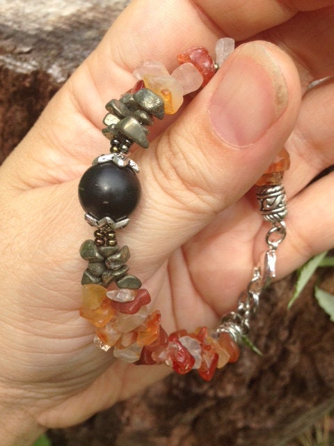 ladies bracelet SHUNGITE, CARNELIAN and pyrite, natural stone bracelet, stone jewelry, EMF protection