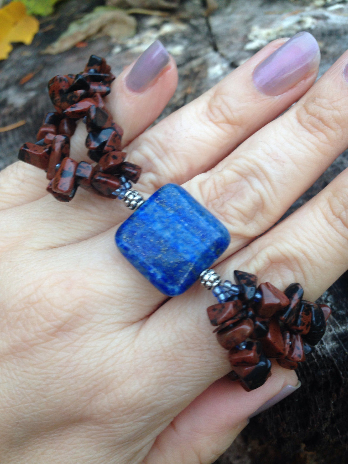 Women's bracelet in lapis lazuli and mahogany obsidian, evil eye protection, stone bracelets