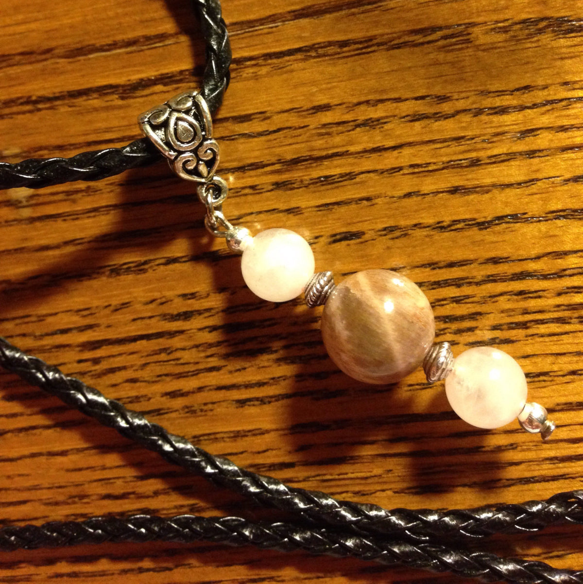 PENDANT (P015) in moonstone & rose quartz, stone pendant, natural stones