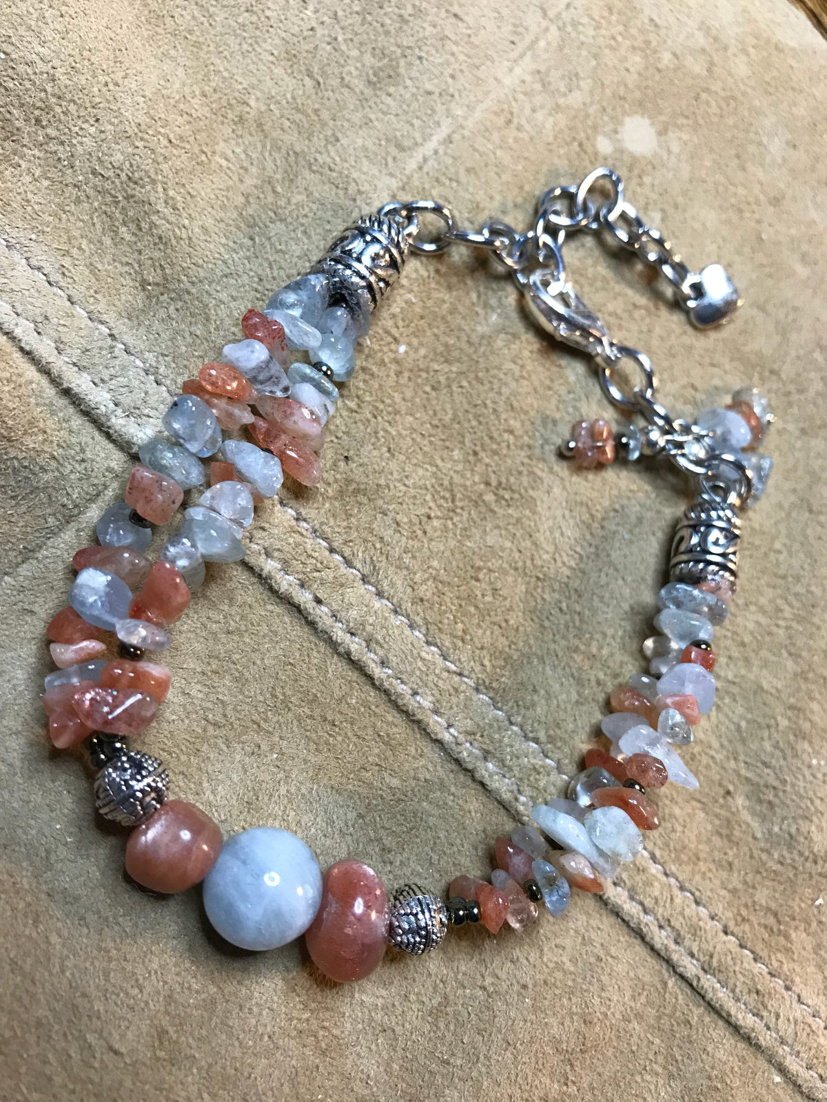 Ladies bracelet (B230) aquamarine and sunstone, genuine gemstones, natural stone jewelry, custom bracelet, stone bracelet, gift for her