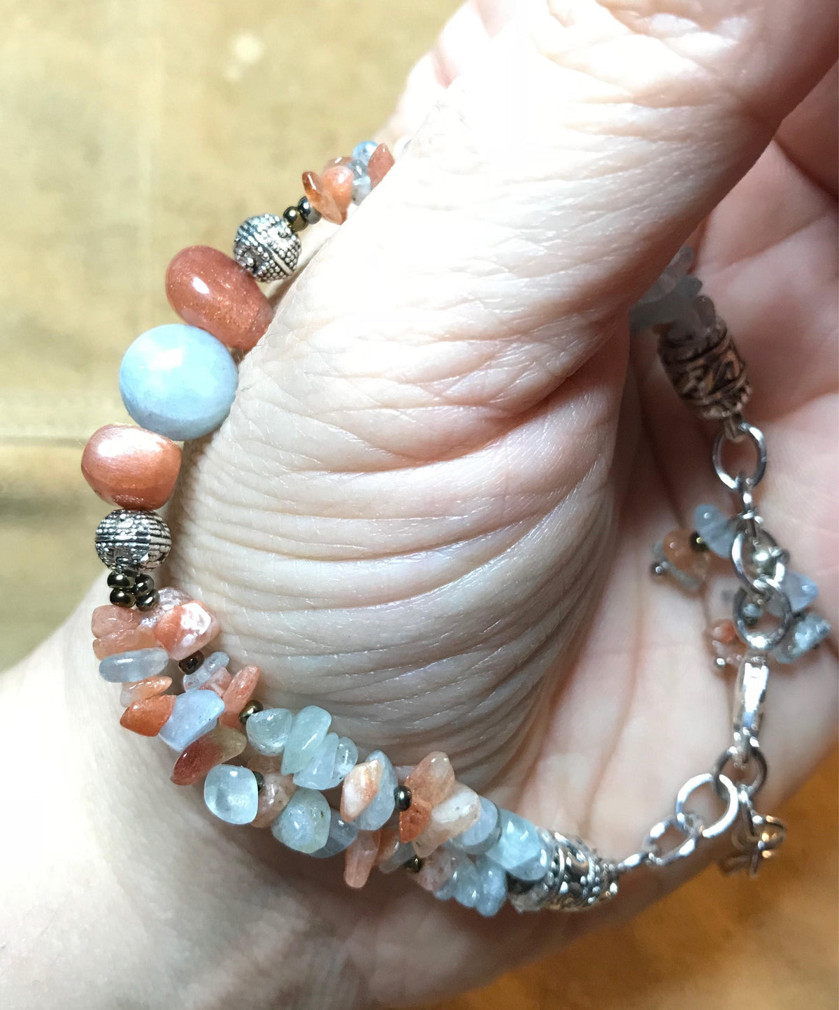 Ladies bracelet (B230) aquamarine and sunstone, genuine gemstones, natural stone jewelry, custom bracelet, stone bracelet, gift for her