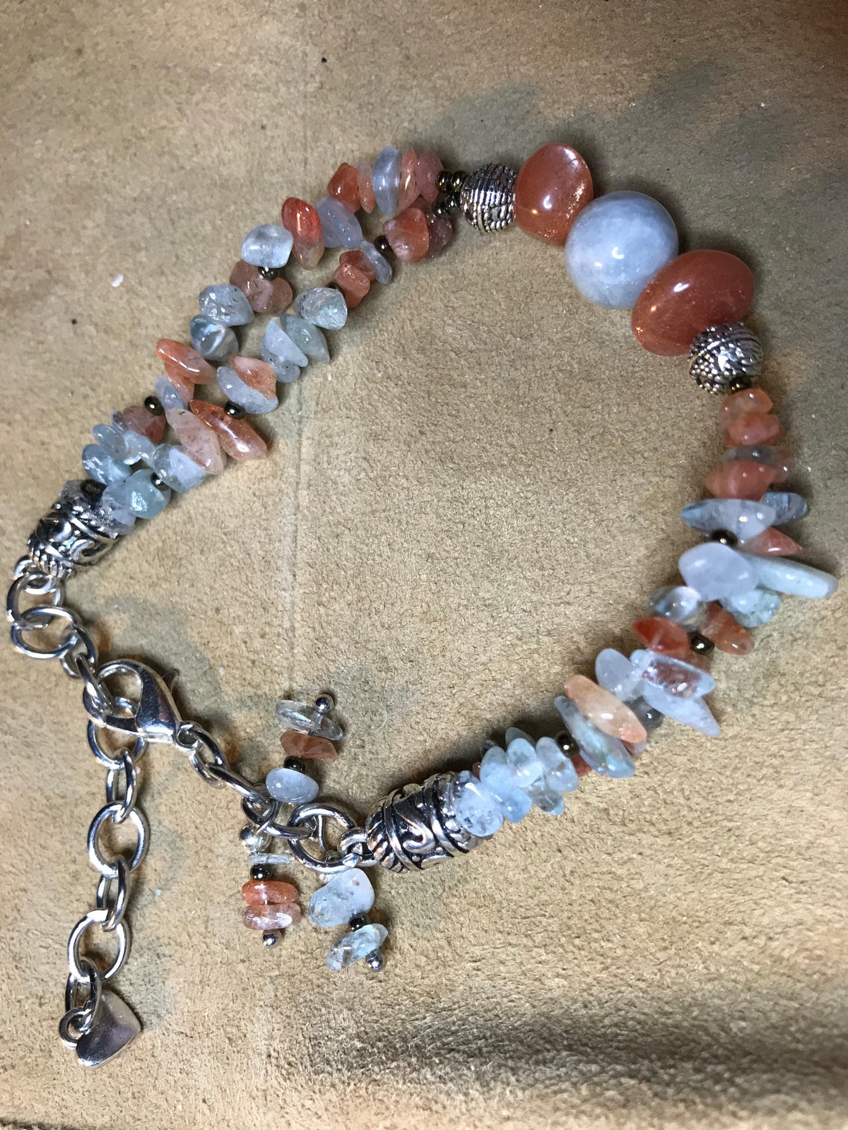 Ladies bracelet (B230) aquamarine and sunstone, genuine gemstones, natural stone jewelry, custom bracelet, stone bracelet, gift for her