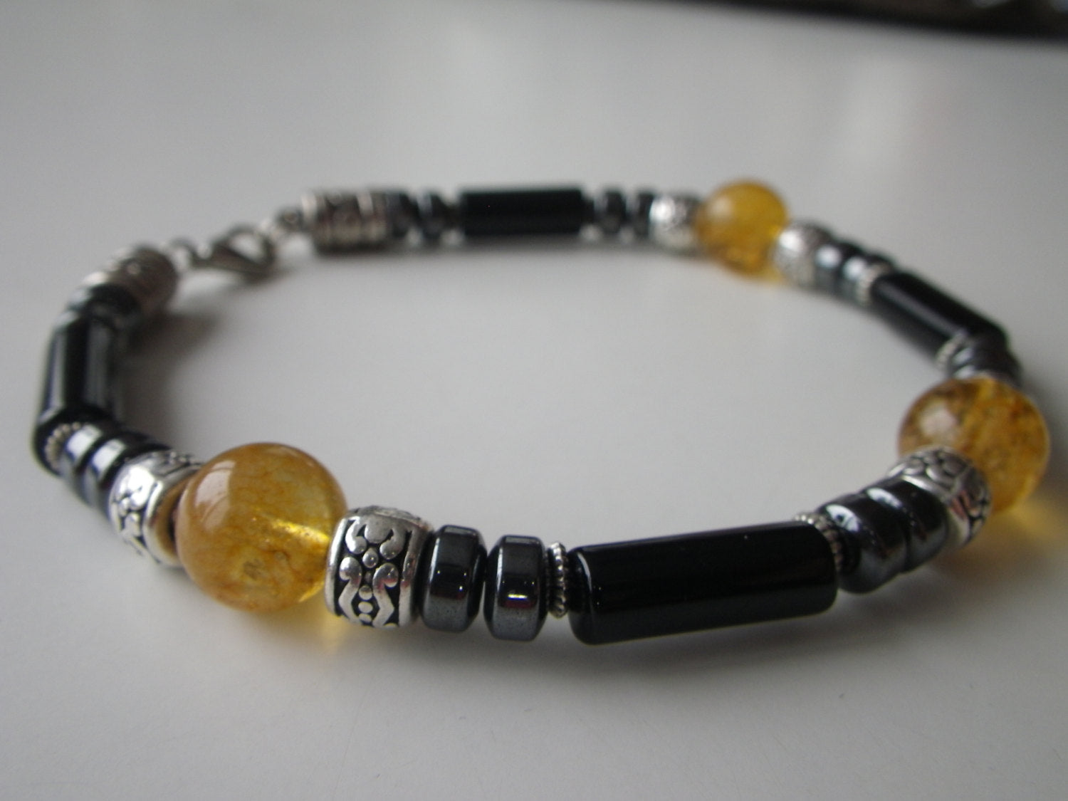 Men's bracelet (B224) CITRINE, Hematite, Black Onyx, prosperity bracelet, top selling bracelet, natural stone jewelry, stone bracelet