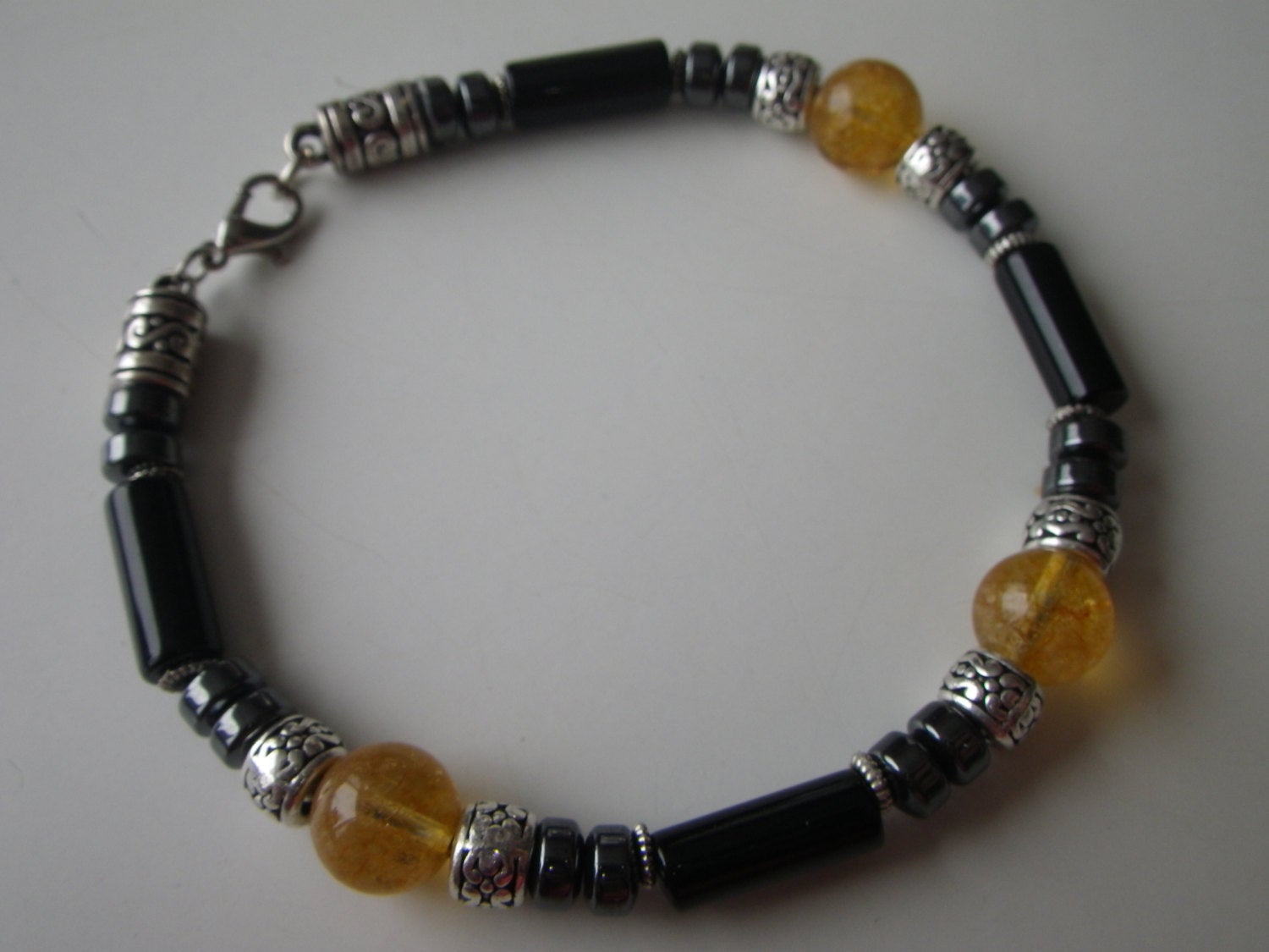 Men's bracelet (B224) CITRINE, Hematite, Black Onyx, prosperity bracelet, top selling bracelet, natural stone jewelry, stone bracelet