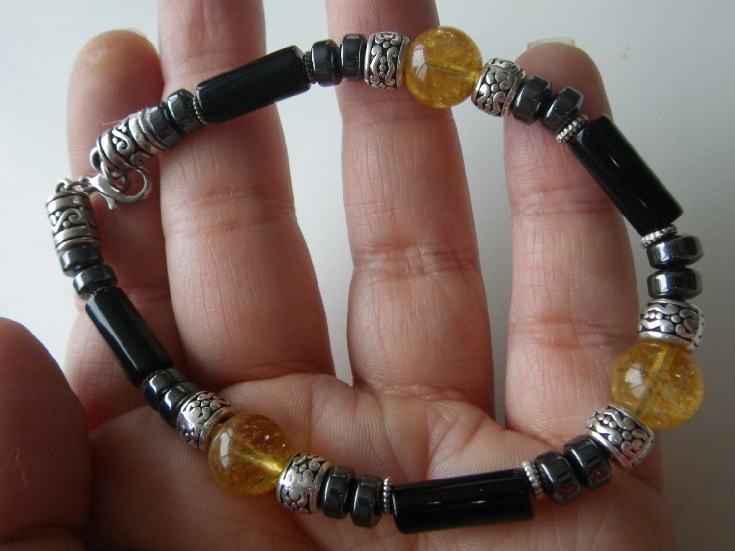 Men's bracelet (B224) CITRINE, Hematite, Black Onyx, prosperity bracelet, top selling bracelet, natural stone jewelry, stone bracelet