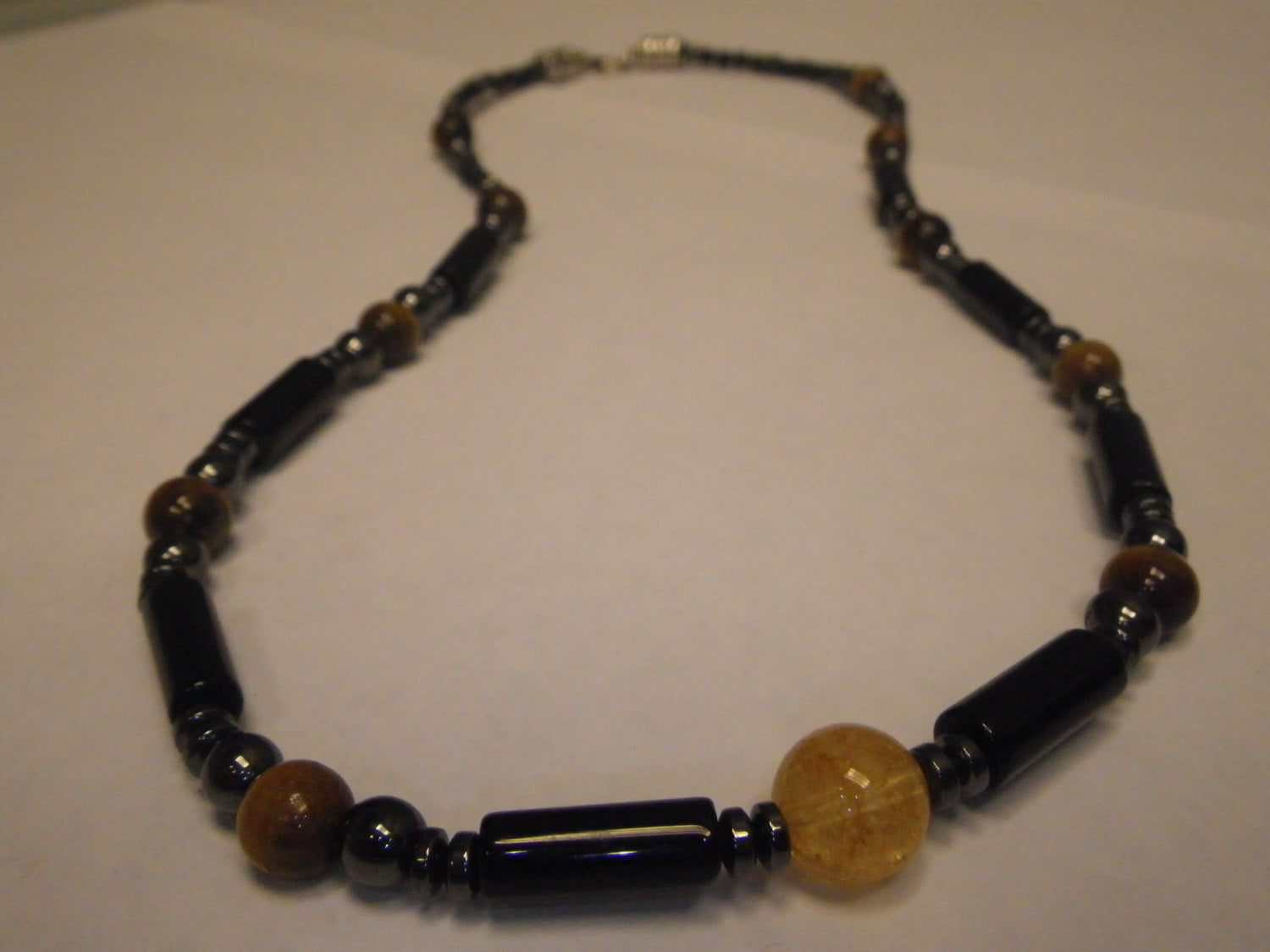 Men's necklace - Black Onyx, Hematite, Citrine & Tiger's Eye, protection jewelry, stone jewelry, natural stone necklace