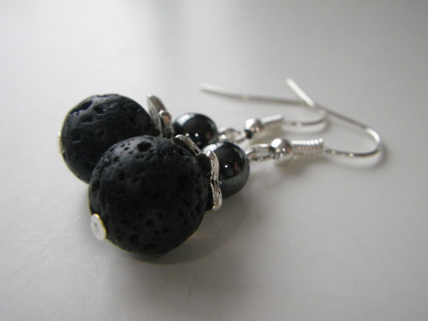 Womens Earrings in hematite and Lava stone, natural stone jewelry, stone earrings