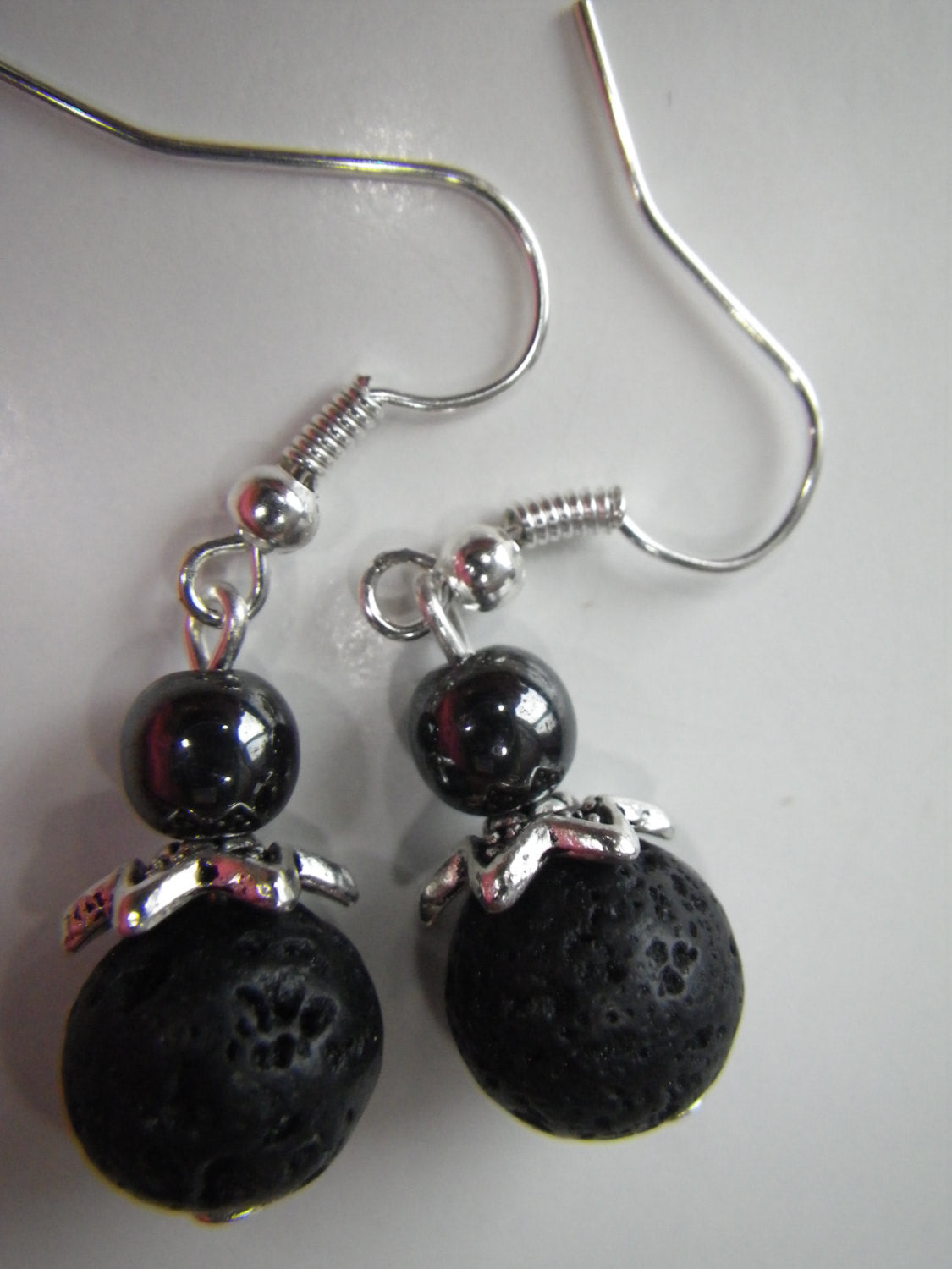 Womens Earrings in hematite and Lava stone, natural stone jewelry, stone earrings