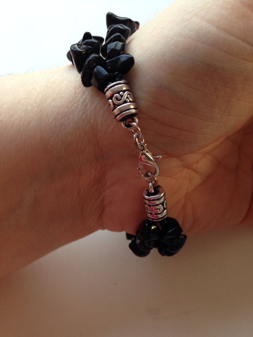 Ladies bracelet (B085) in black onyx and canyon gray marble, stone jewelry, stone bracelet