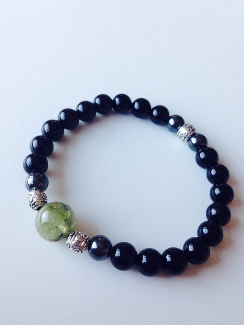 Men's bracelet (B181) grossular garnet, black onyx and hematite, stone bracelet, stone jewelry