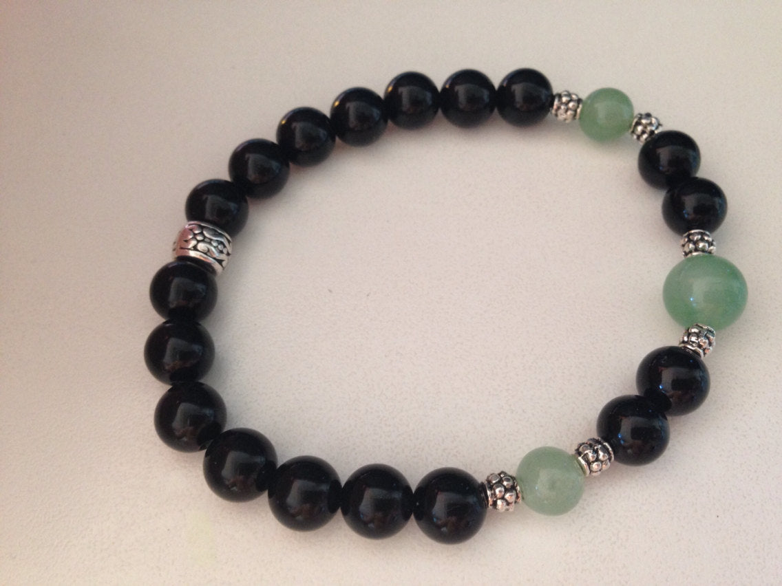 Handmade bracelet - black onyx and green aventurine bracelet, mens mala bracelet, stone bracelet, stone jewelry, yoga gift