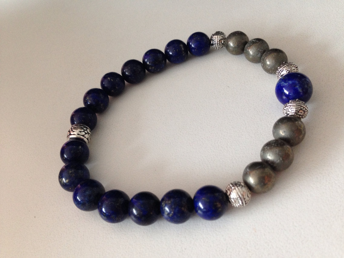 Men's bracelet in lapis lazuli and pyrite, stone bracelet, stone jewelry, gift for him, mala bracelet, meditation bracelet