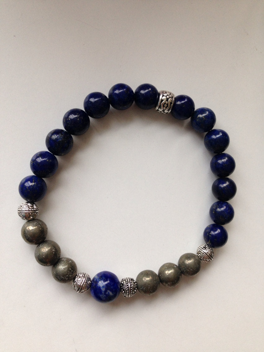 Men's bracelet in lapis lazuli and pyrite, stone bracelet, stone jewelry, gift for him, mala bracelet, meditation bracelet